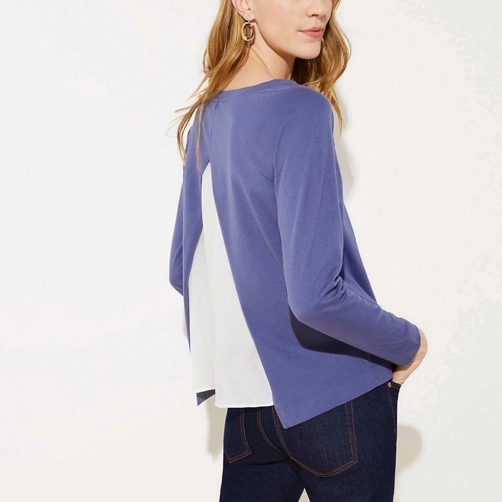 NEW-ANN Taylor Split Back Mixed Media, Round Neck, Long Sleeve, Soft Sweat Shirt